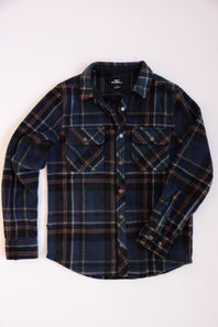 O’Neill Youth Glacier Super Fleece Plaid Shacket for Boys in Midnight Navy