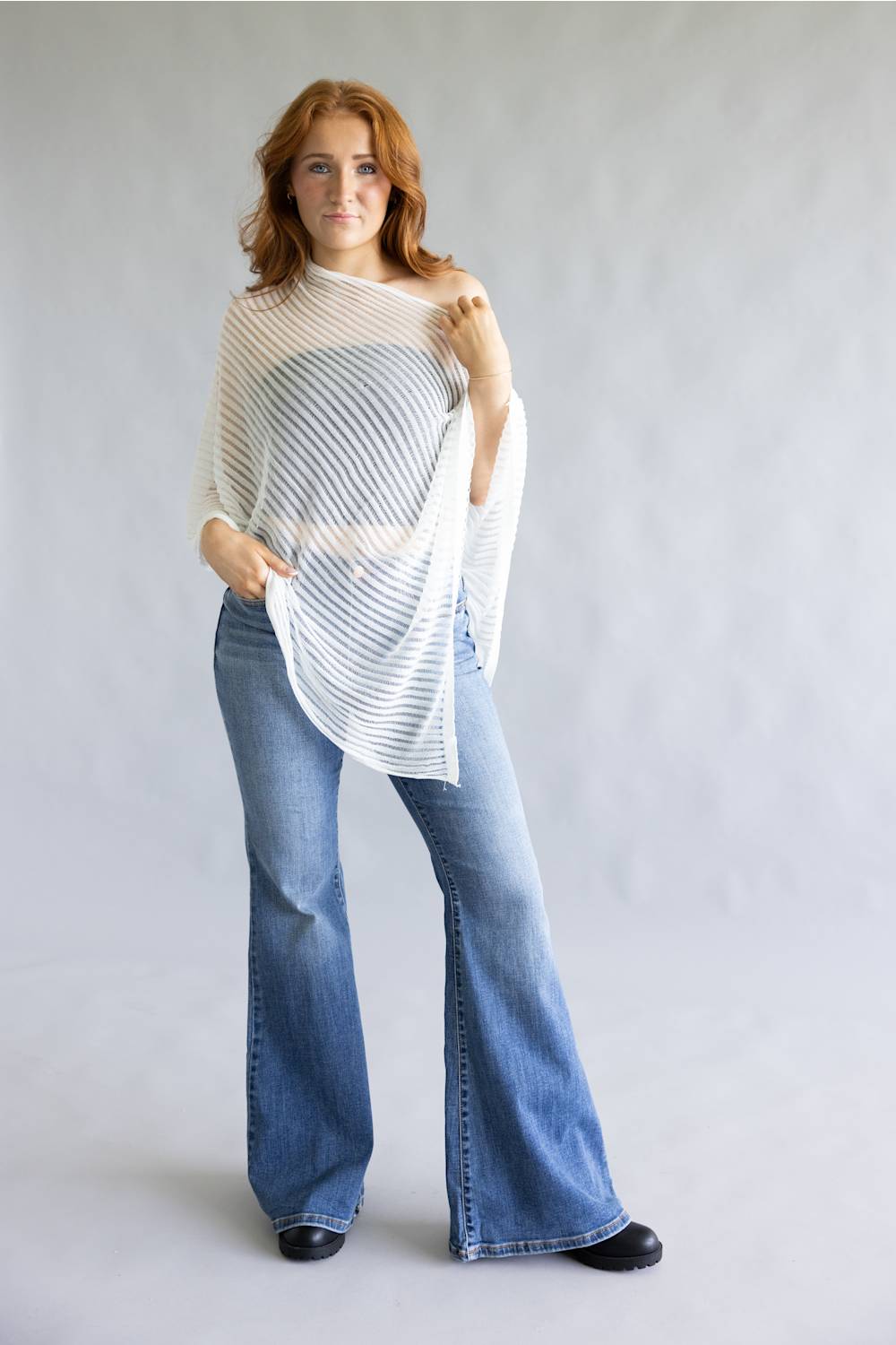 Off the Shoulder Poncho Top for Women in White