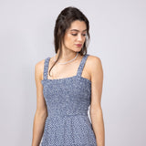 Open Back Elastic Band Mini Dress for Women in Blue Floral