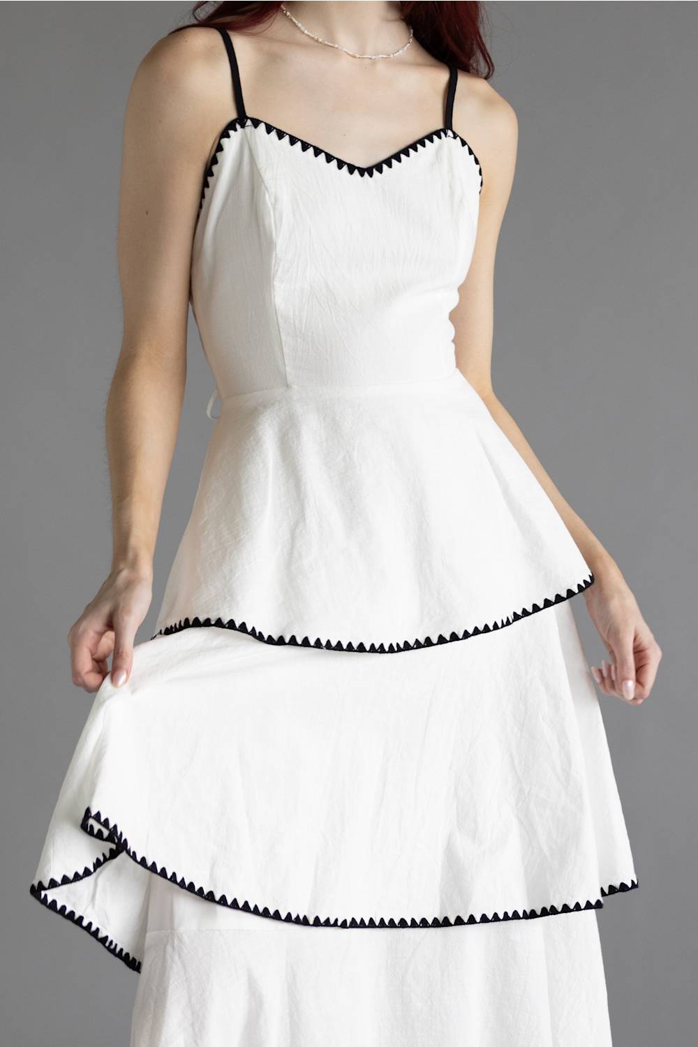 Open Back Tiered Midi Dress for Women in Off White