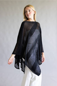 Open Knit Poncho for Women in Black