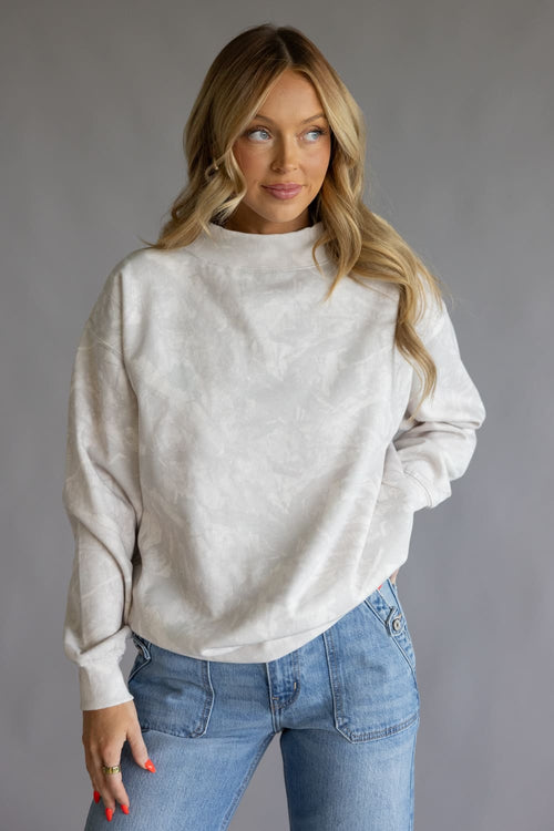 Oversized Camo Mock Neck Sweatshirt for Women in Beige Camo