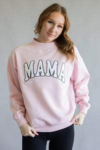 Oversized Mama Mock Neck Fleece Sweatshirt for Women in Baby Pink