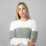 Stripe Crewneck Sweater for Women in Green Combo