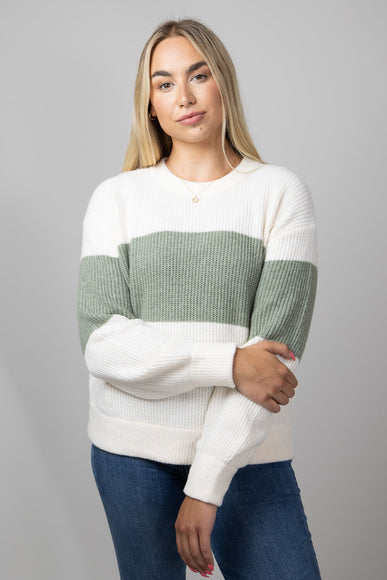 Stripe Crewneck Sweater for Women in Green Combo