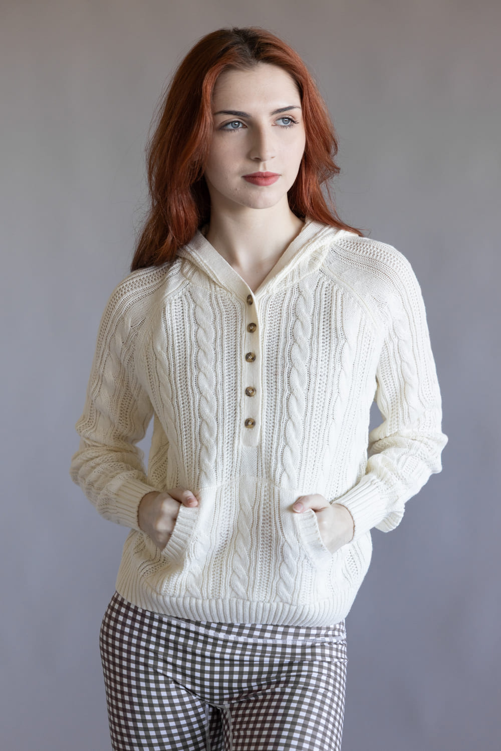 Hooded Henley Sweater for Women in Blizzard White