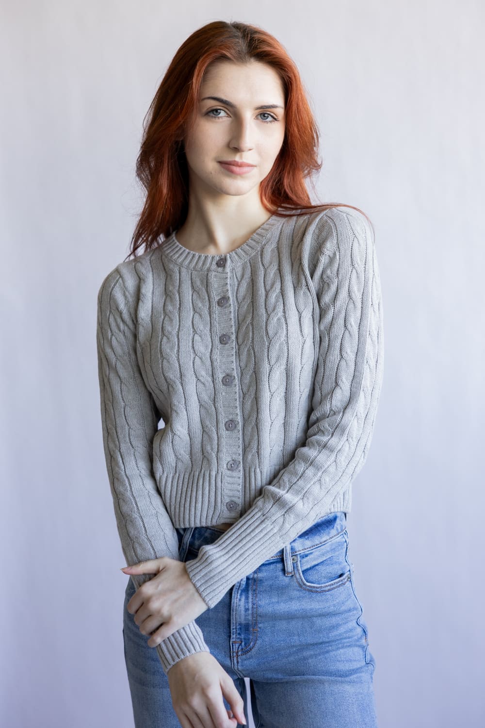 Button Front Cardigan for Women in Light Heather Grey