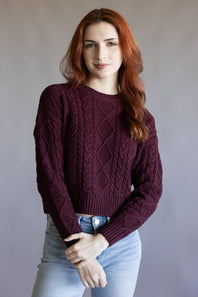 Cable Stitch Sweater for Women in Port Wine