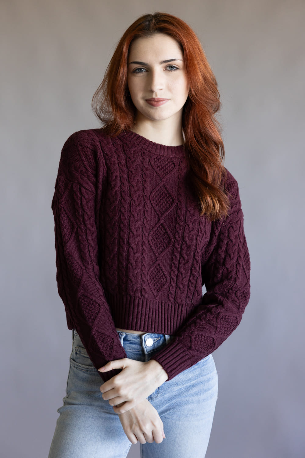 Cable Stitch Sweater for Women in Port Wine