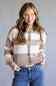 Button Front Stripe Cable Cardigan for Women in Mocha White