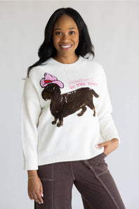 Simply Southern Pawsome Dachshund Crewneck Sweater for Women in Cream | PP-0226-CRW-PAW-WHITE