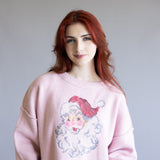 Santa Embroidered Sweatshirt for Women in Pink