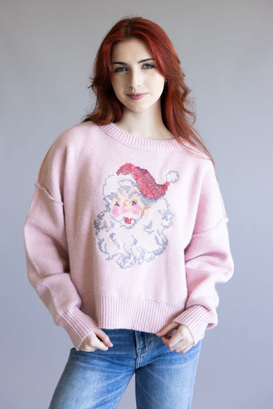 Santa Embroidered Sweatshirt for Women in Pink