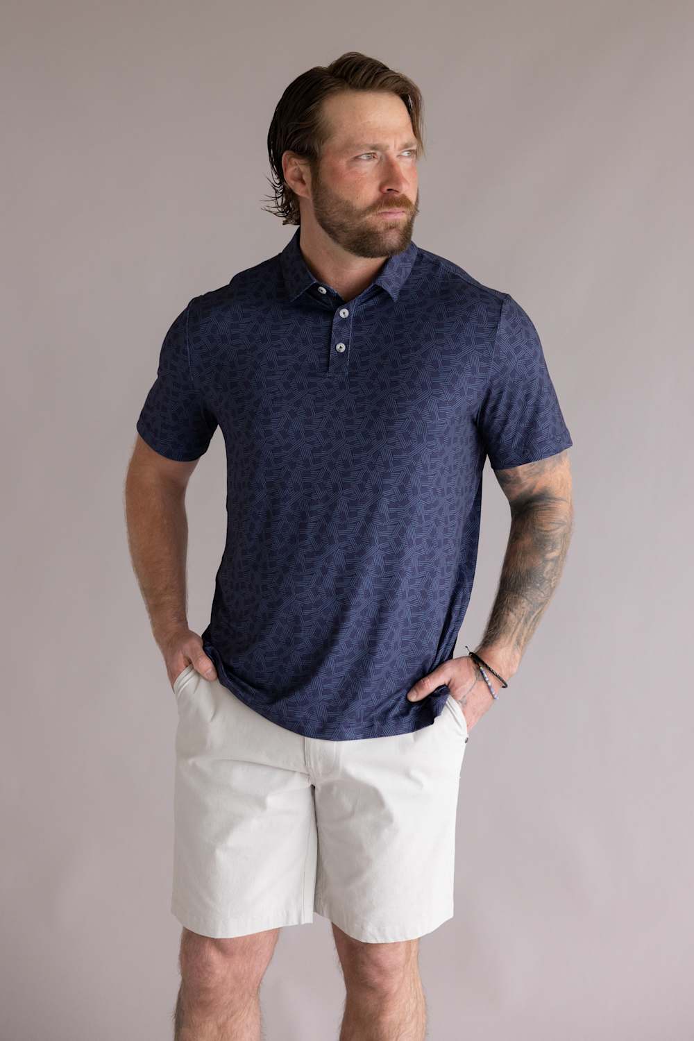 Burlebo Performance Polo for Men in Stars and Stripes Navy
