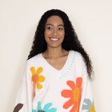 POL V-Neck Multi Flower Sweater for Women in Ivory
