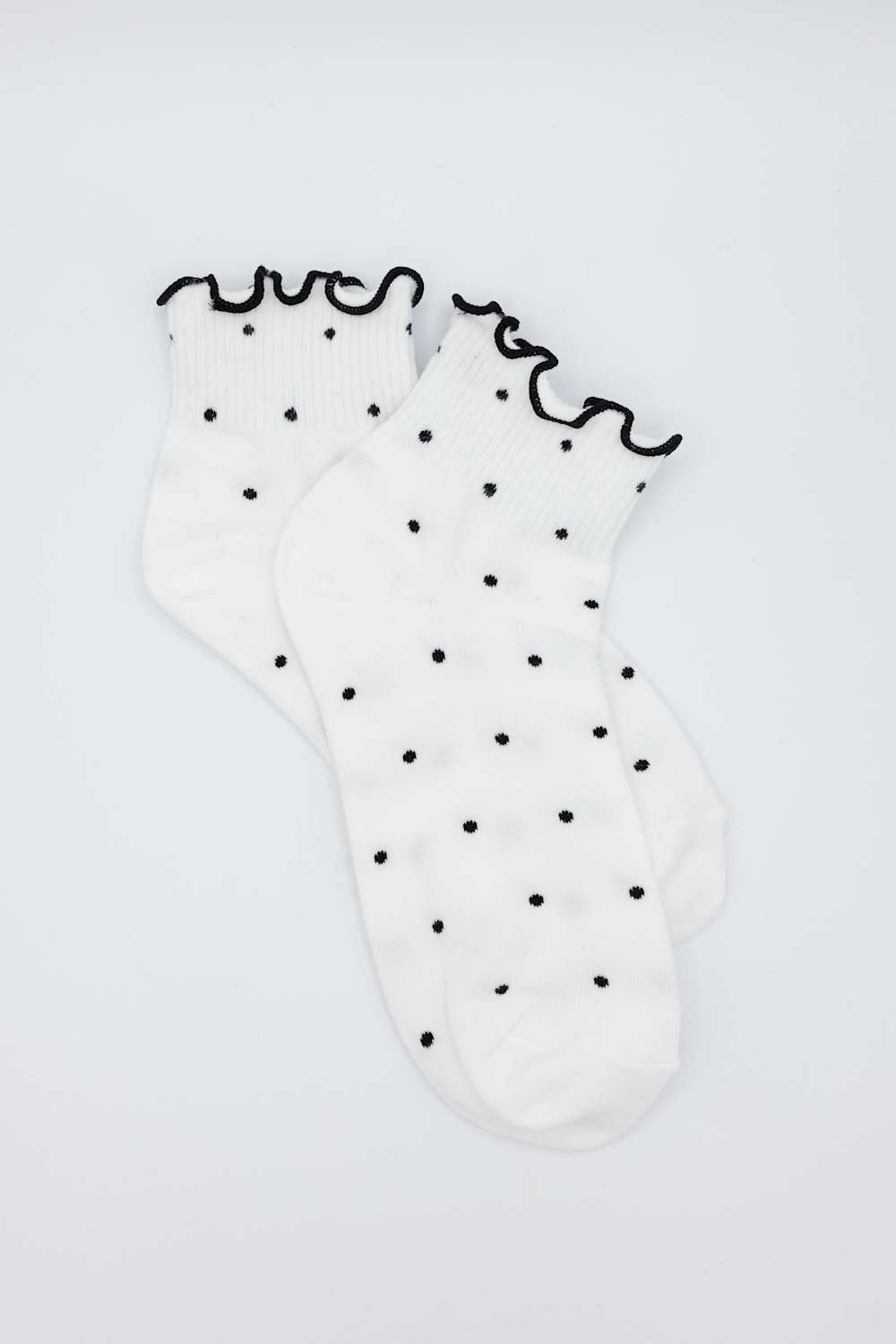 Polka Dot Ruffled Crew Socks for Women in White
