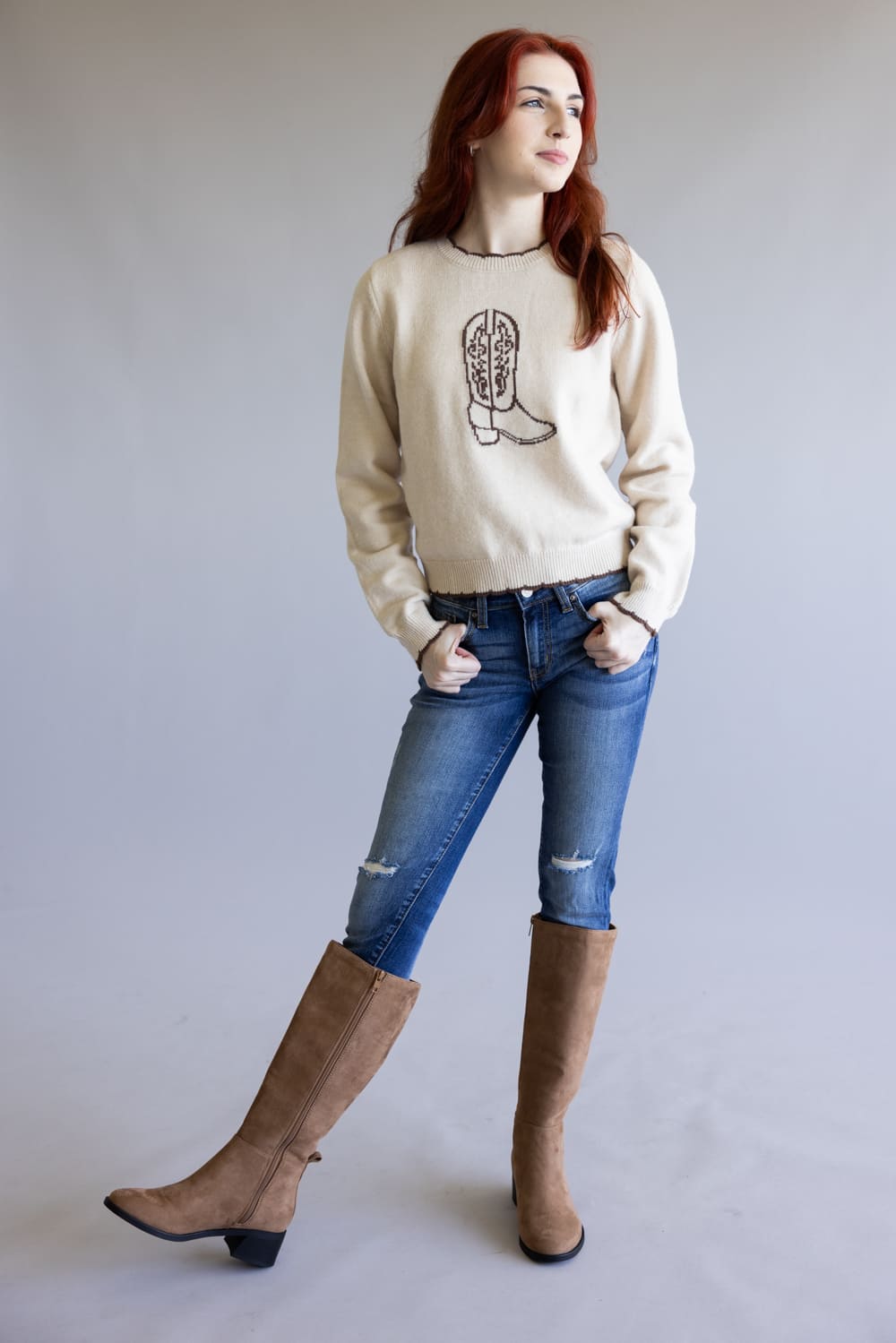 Cowboy Boot Sweater for Women in Brown