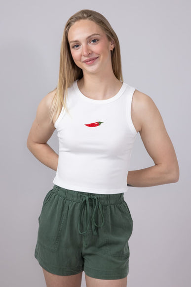 Beaded Chili Pepper Tank Top for Women in White
