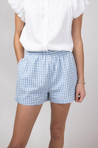 Plaid Boxer Lounge Shorts for Women in Blue