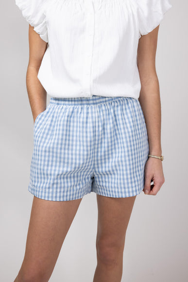 Plaid Boxer Lounge Shorts for Women in Blue