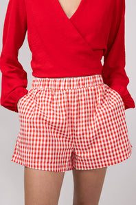 Plaid Boxer Lounge Shorts for Women in Red