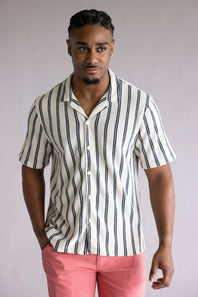 Textured Woven Button Up Shirt for Men in Cream/Black