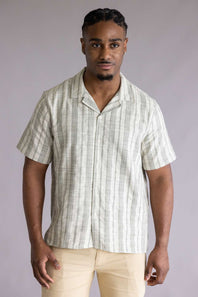 Woven Resort Button Up Shirt for Men in Sage