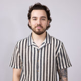 PX Vertical Stripe Woven Shirt for Men in Cream/Black