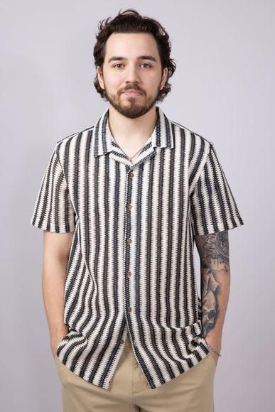 PX Vertical Stripe Woven Shirt for Men in Cream/Black