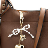 Pearl Bow Heart Purse Charm in Gold