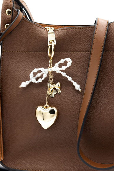 Pearl Bow Heart Purse Charm in Gold