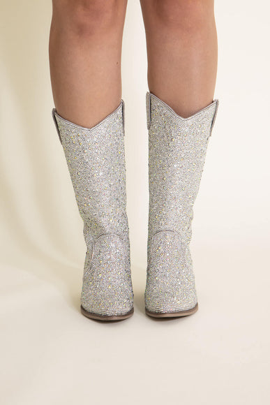 Pierre Dumas Wilder Rhinestone Cowboy Boots for Women in Silver