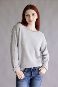 Pinstriped Long Sleeve Sweater for Women in Heather Grey