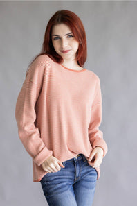 Pinstriped Long Sleeve Sweater for Women in Terracotta