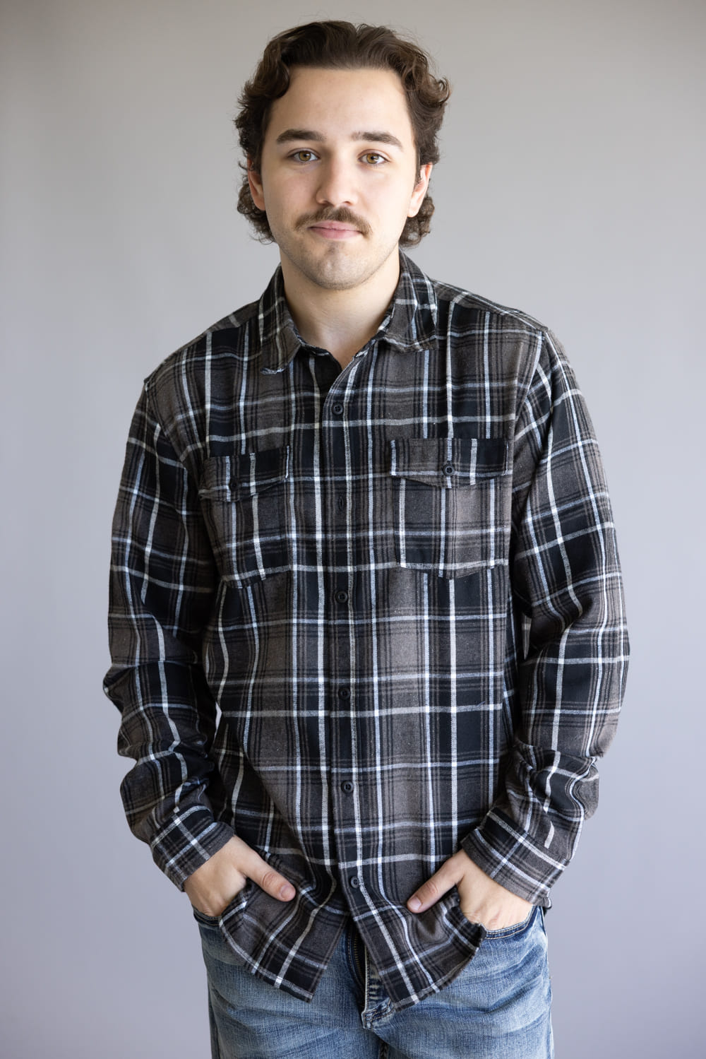 Plaid Flannel Shirt for Men in Black Brown