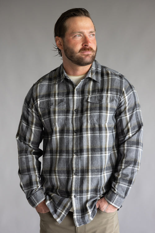 Plaid Flannel Shirt for Men in Grey Olive