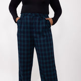 Plaid Trouser Pants for Women in Navy/Green Check