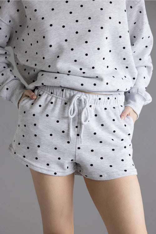 Polka Dot Fleece Shorts for Women in Grey/Black