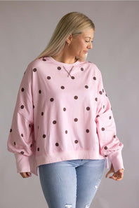 Polka Dot Oversized sweatshirt pink burgundy 