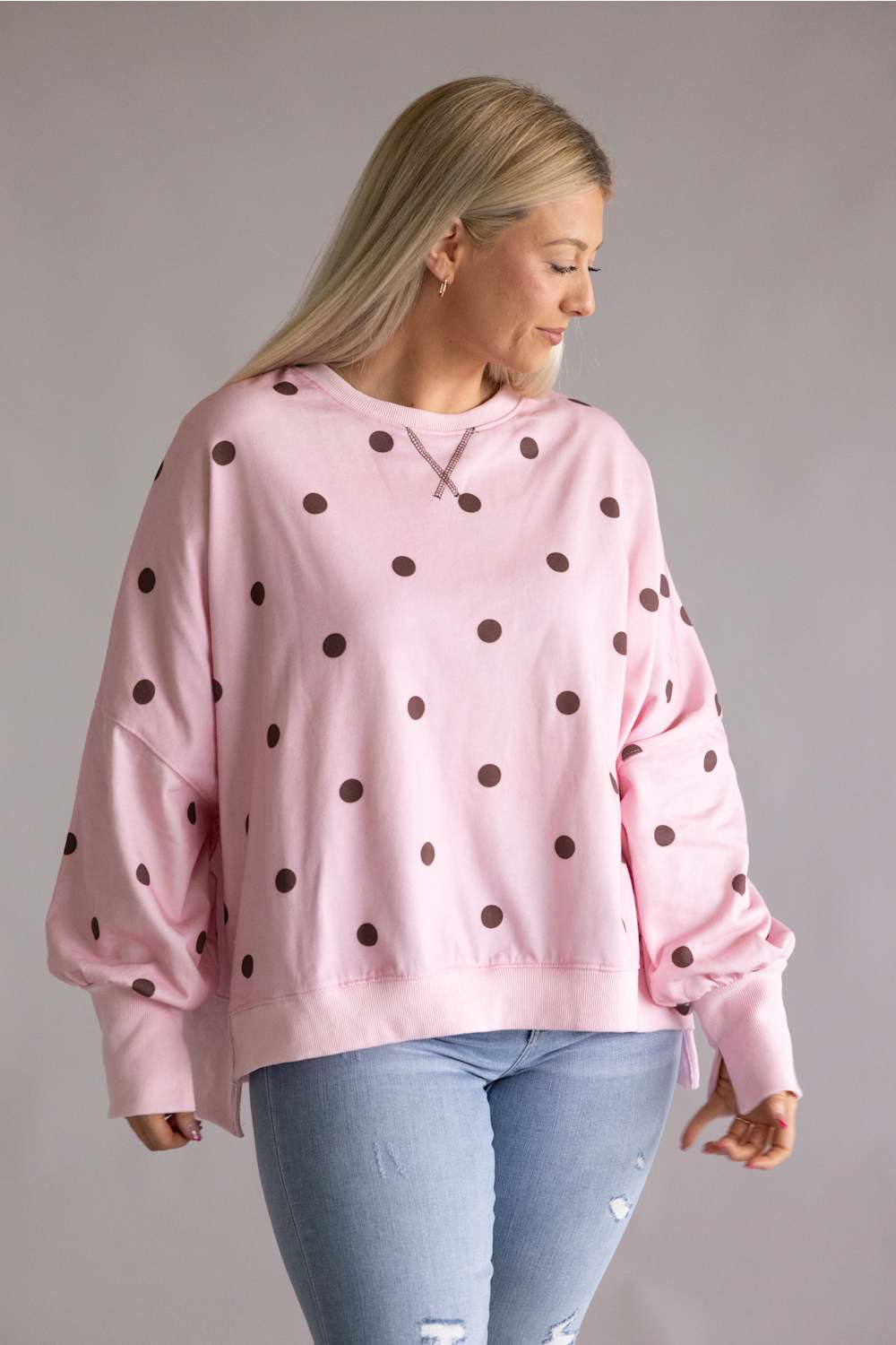 Polka Dot Oversized sweatshirt pink burgundy 