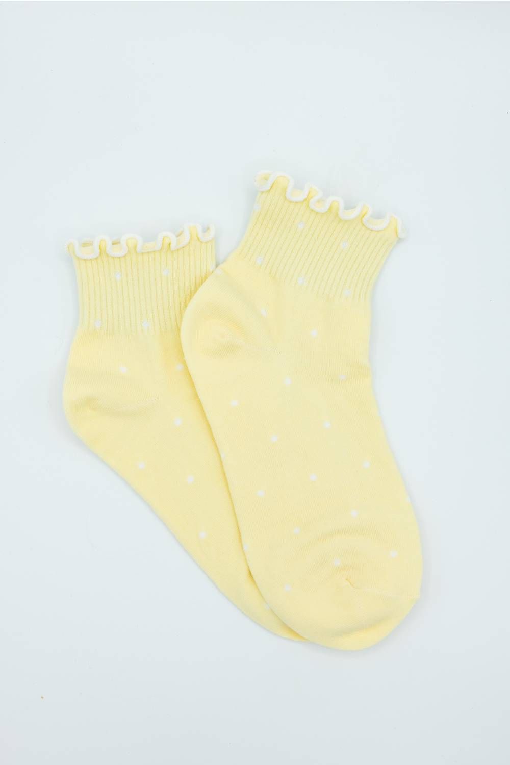 Polka Dot Ruffled Crew Socks for Women in Yellow