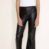 Youth Leather Flare Leggings for Girls in Black