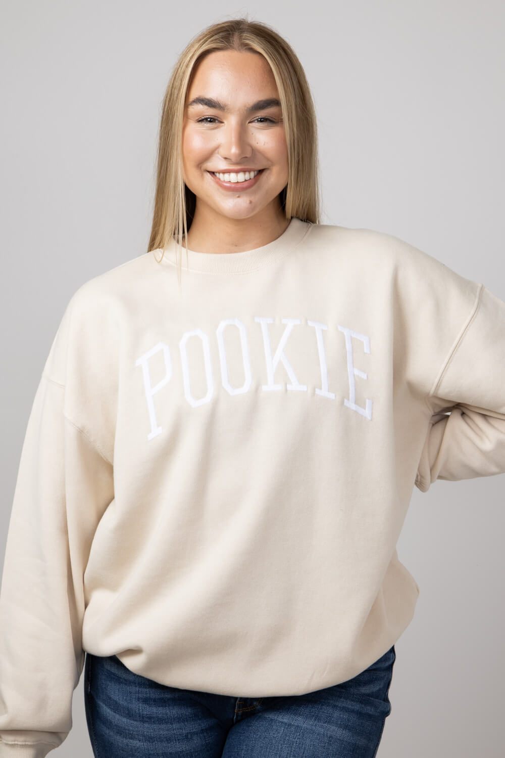 1897 Active Embroidered Pookie Sweatshirt for Women in Cream