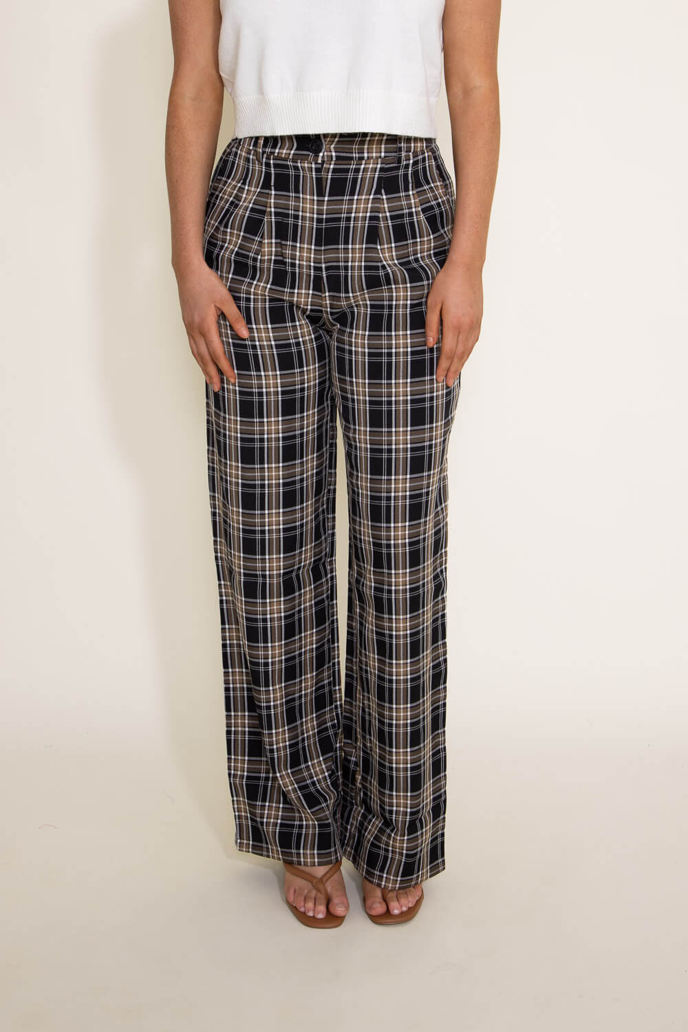 Plaid Wide Leg Pants for Women in Black | 501-05349-1 – Glik's