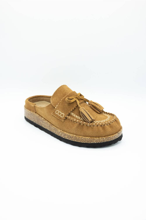 Project Cloud Calipso Suede Mules for Women in Honey Brown