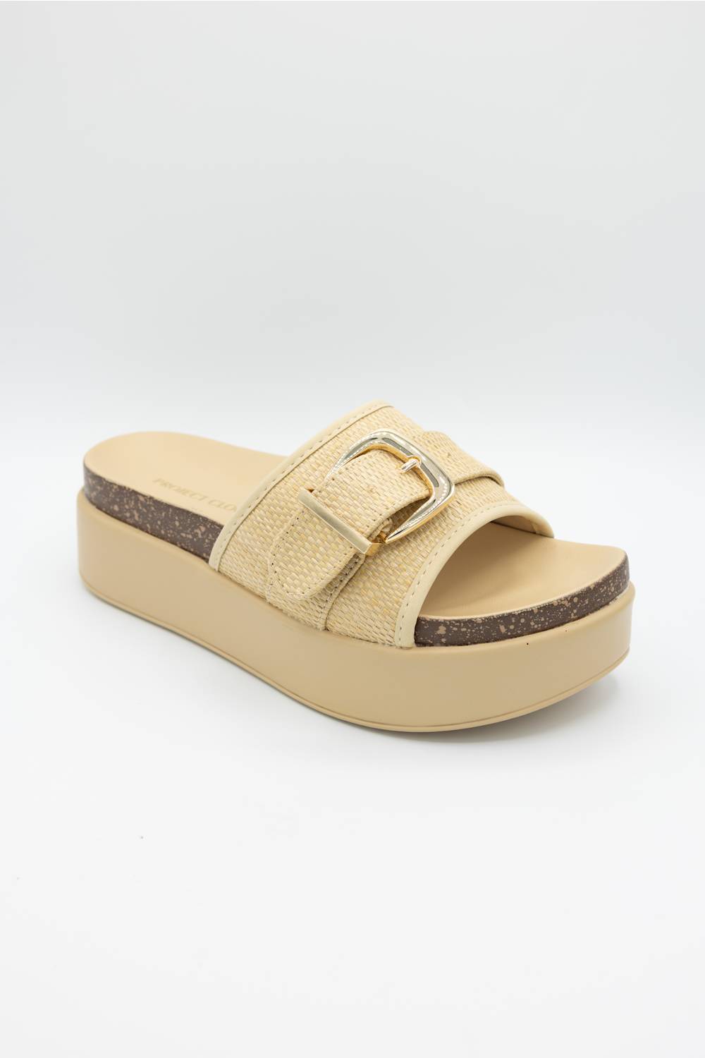 Project Cloud Sonia Raffia Platform Slides for Women in Beige