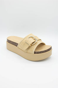 Project Cloud Sonia Raffia Platform Slides for Women in Beige