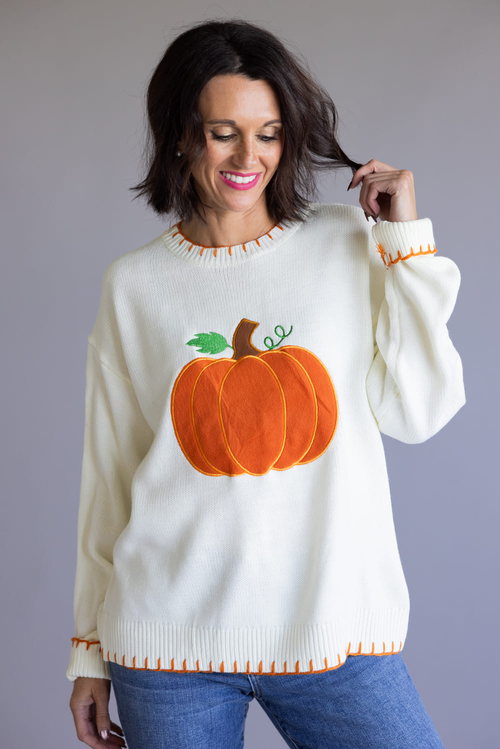 Ivory Pumpkin Roll Neck Sweater