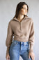 Quarter Zip Crop Sweater for Women in Dutch Mocha