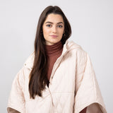 Quilted Puffer Poncho for Women in Tan